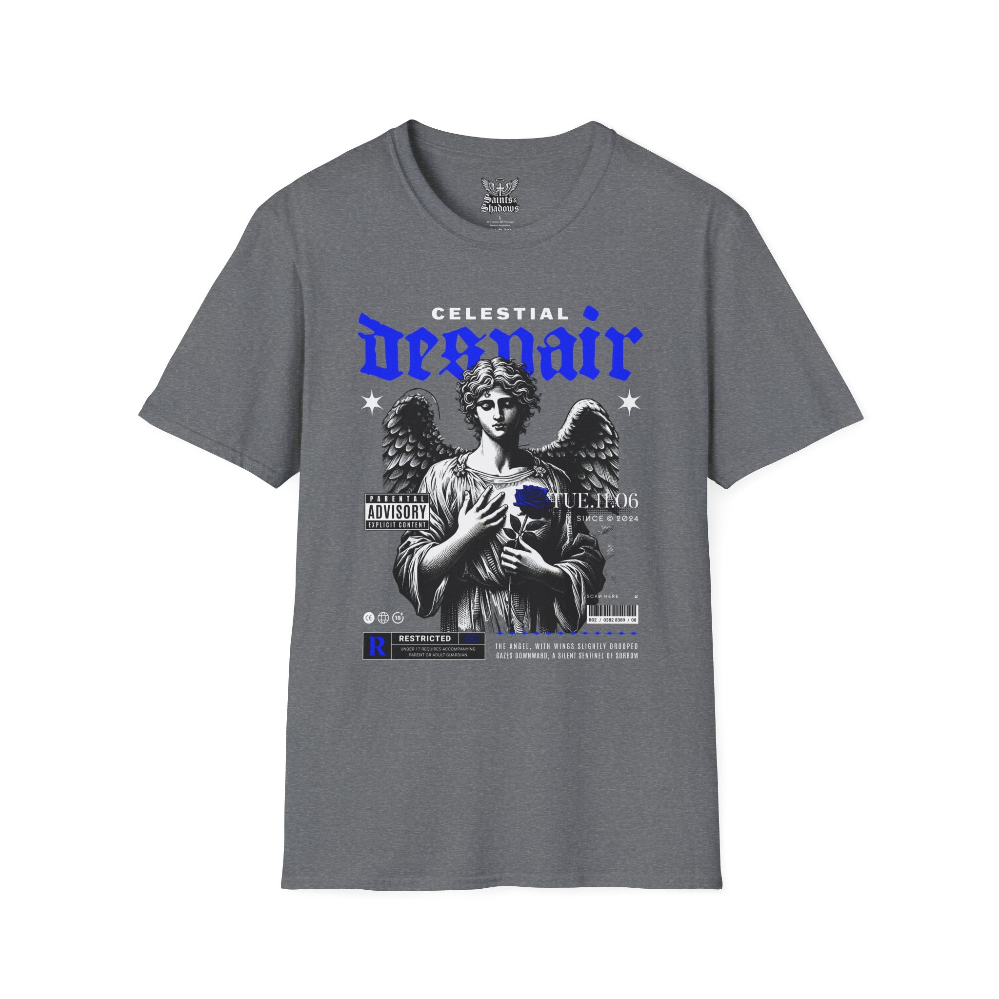 Saints and Shadows - Celestial Despair, Angelic Artwork Unisex Softstyle T-Shirt, Casual Wear