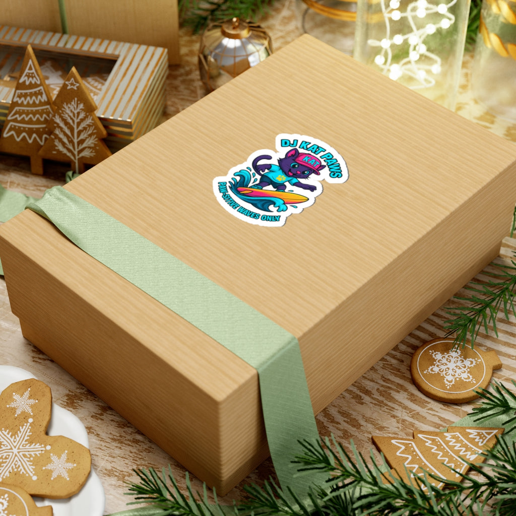 DJ KAT PAWS - Paw-sitive Waves Only - Cat Lover Gifts, Youthful Decor, Fun Party Favors, Animal-Themed Stickers
