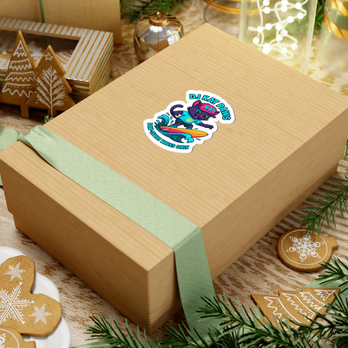 DJ KAT PAWS - Paw-sitive Waves Only - Cat Lover Gifts, Youthful Decor, Fun Party Favors, Animal-Themed Stickers