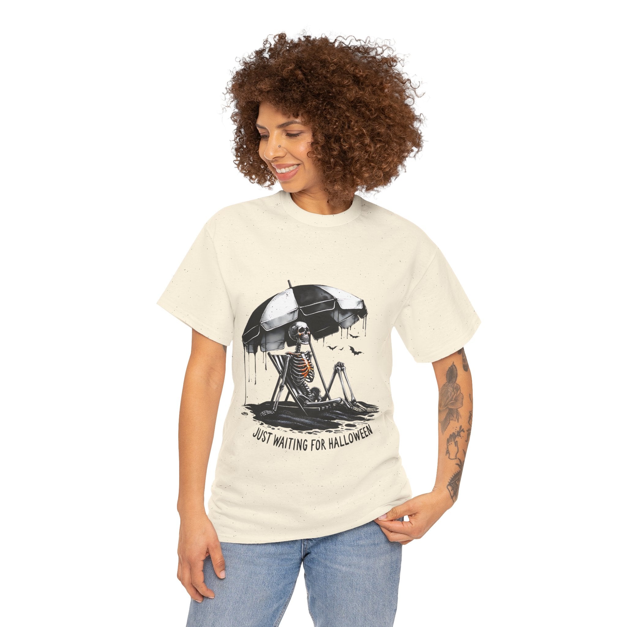Just Waiting for Halloween, Heavy, Unisex Graphic Shirt, Birthday Gift, Casual Wear, Vintage Style, Floral Design T-shirt