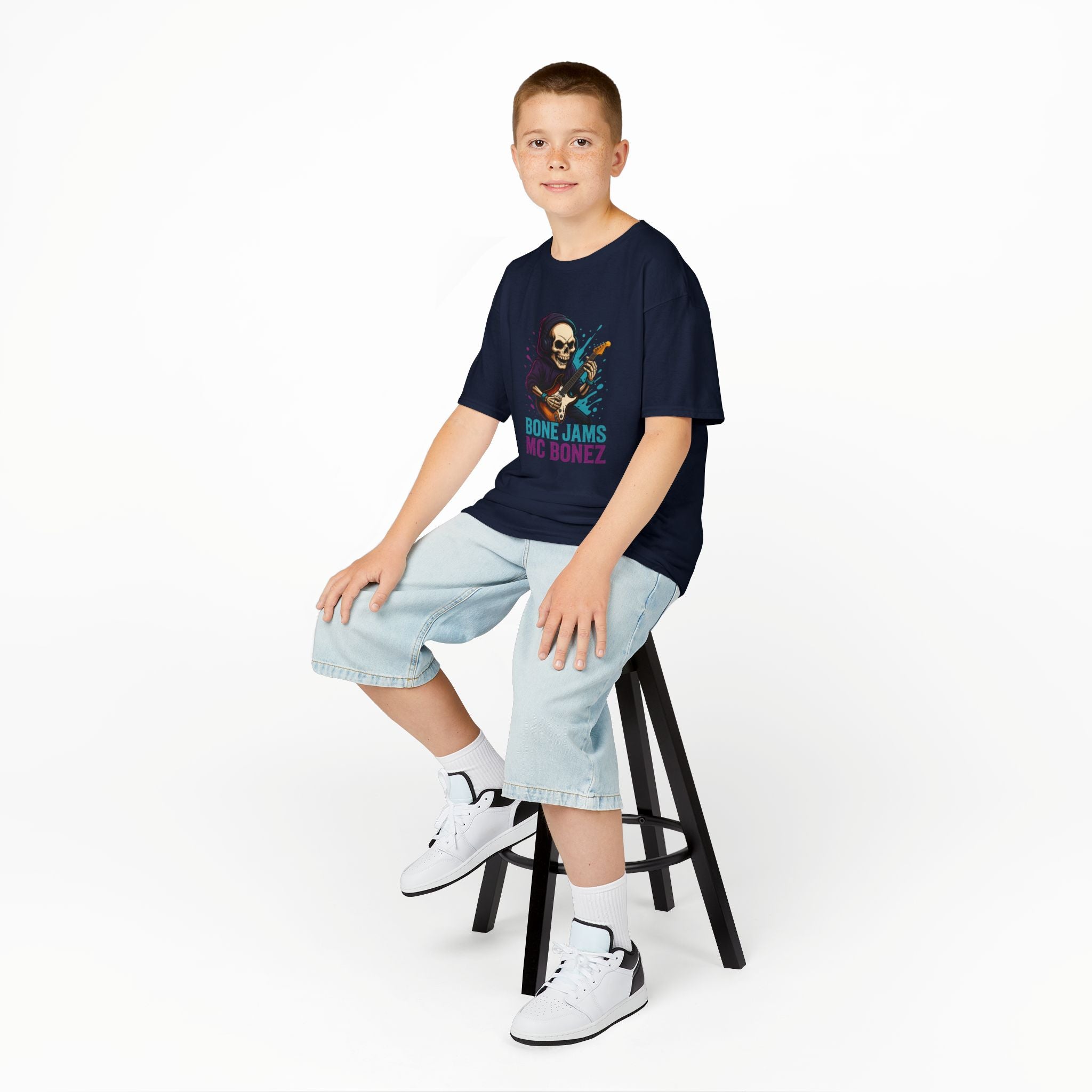 Bone Jams MC Bonez, Kids Tee | Guitar Edition | Cool Graphic Tee, Music Fan Shirt, Unique Gift for Young Musicians
