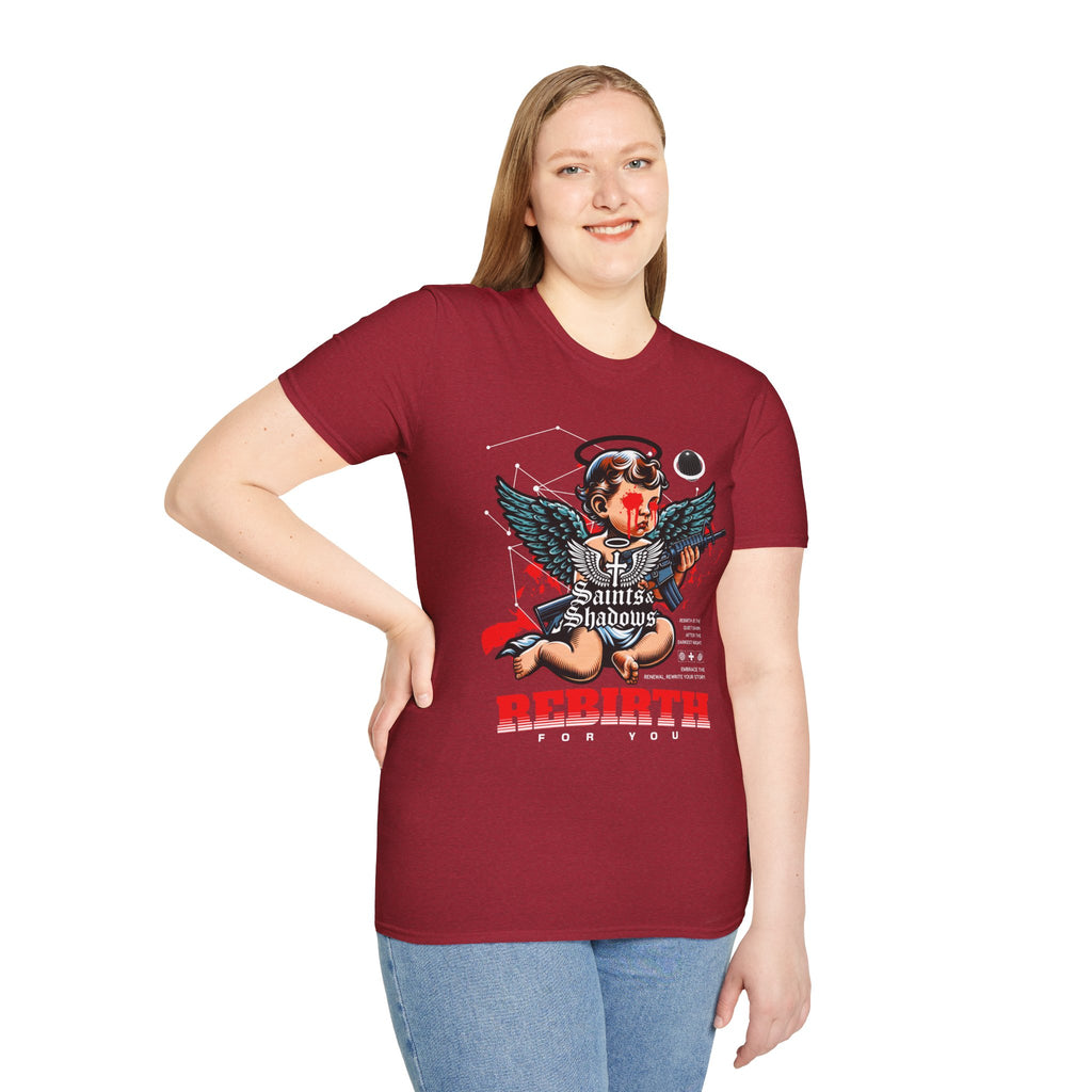 Saints and Shadows - Rebirth, Angelic Artwork Unisex Softstyle T-Shirt, Casual Wear