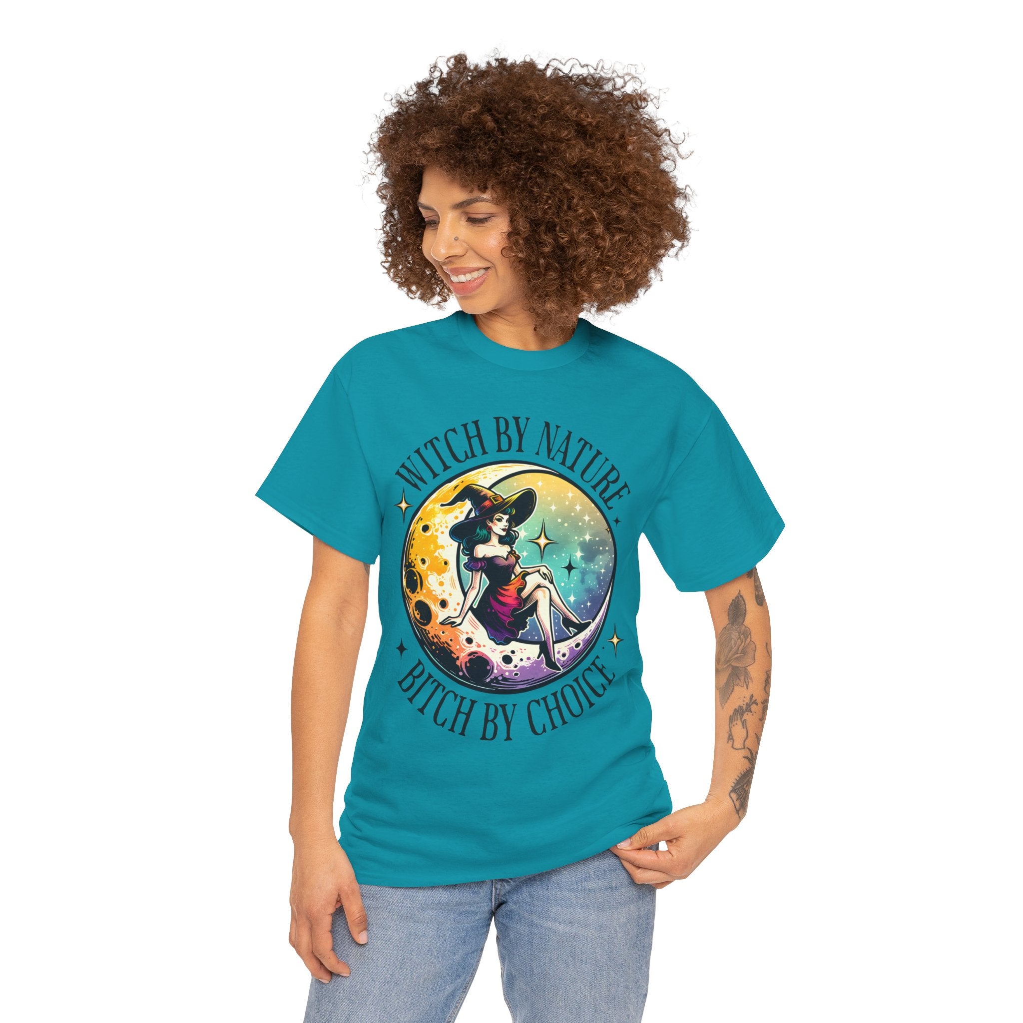 Witchy Cotton Tee - "Witch by Nature, Bitch by Choice" | Unisex Tee for Spooky Season, Boho Fashion, Festival Wear, Gift for Witches