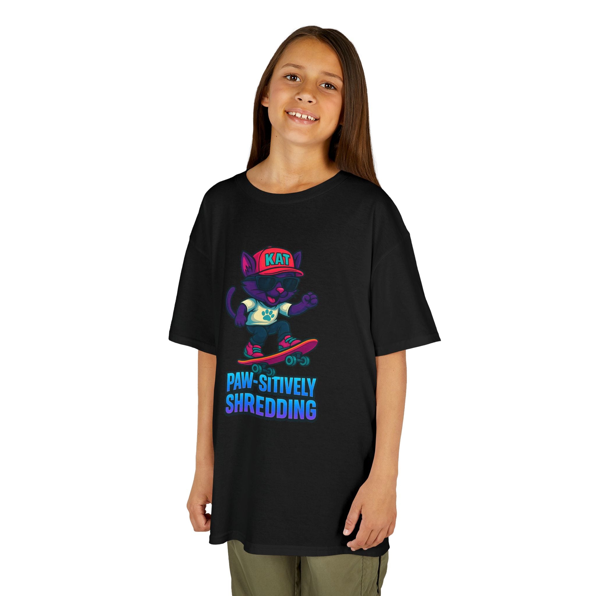 DJ KAT PAWS - Fun Skater Cat Design, Youth Summer T-Shirt, Cool Kids Apparel, Birthday Gift, Trendy Casual Wear