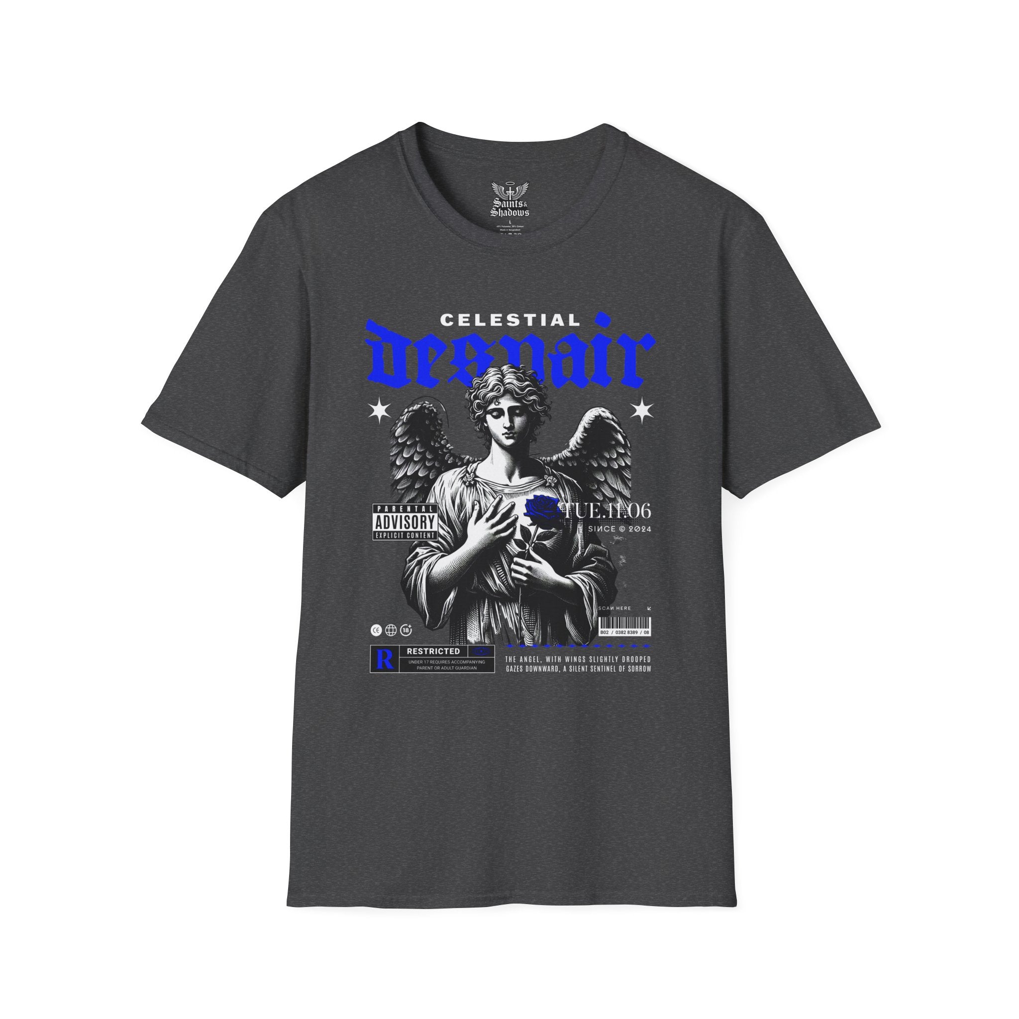 Saints and Shadows - Celestial Despair, Angelic Artwork Unisex Softstyle T-Shirt, Casual Wear