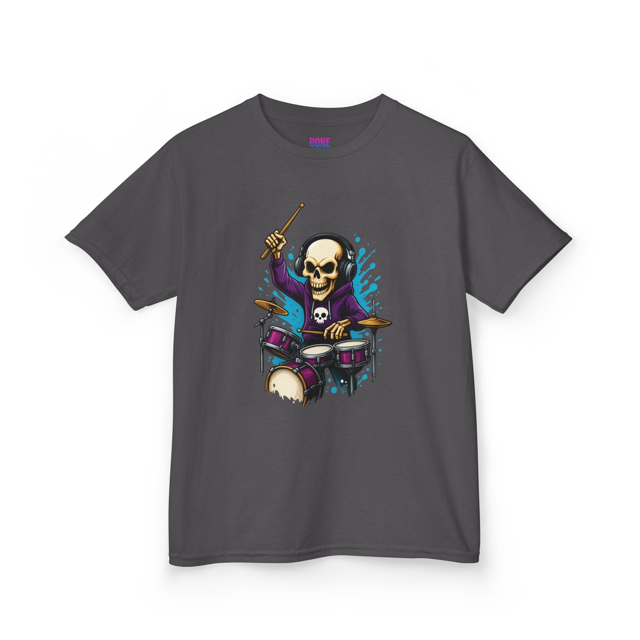 Bone Jams MC Bonez Kids Tee | Drummer Edition | Halloween Costume, Birthday Gift & Drop Dead Beats Apparel