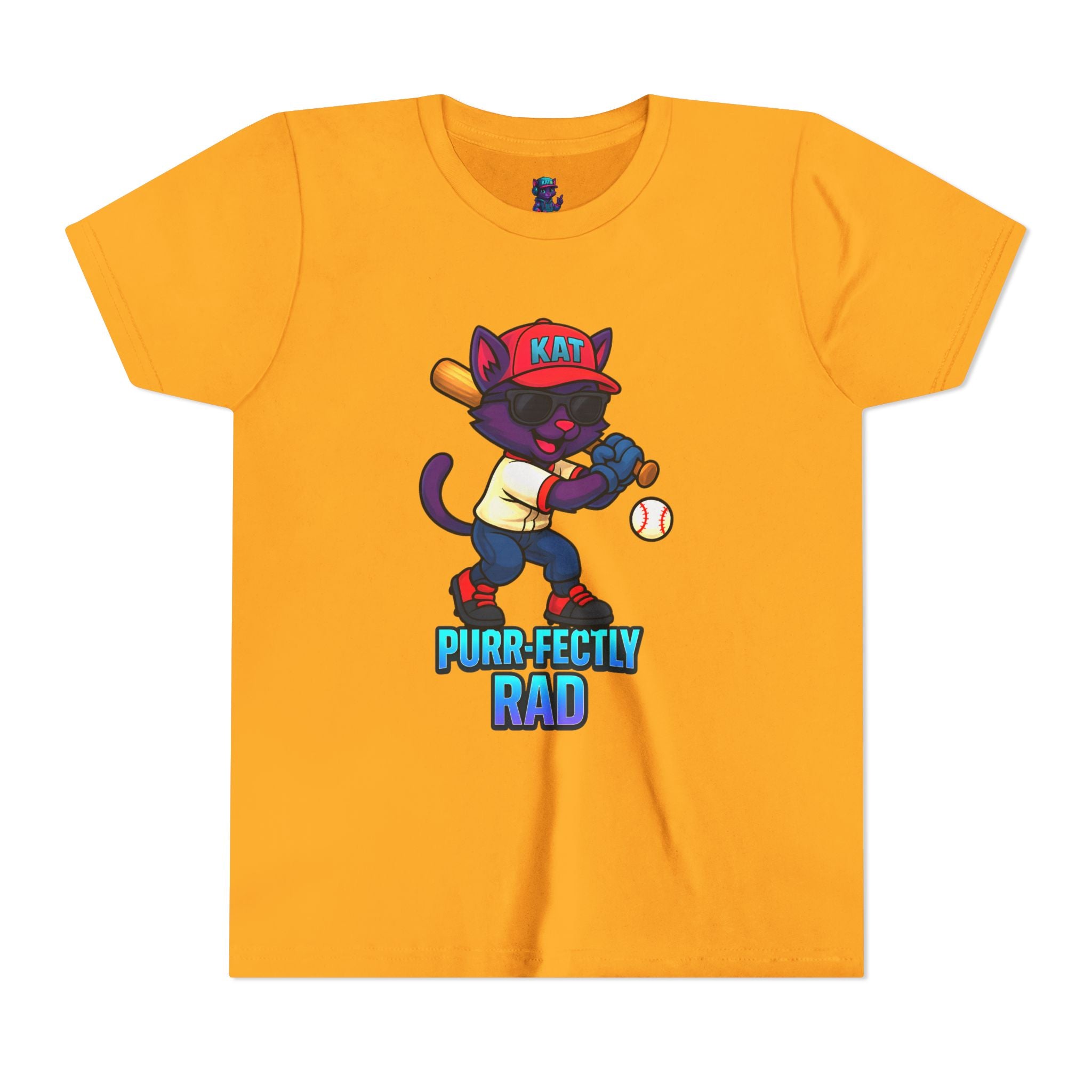 DJ KAT PAWS – Purr-fectly Rad Baseball Youth Tee | Fun Kids Graphic Shirt, Cool Cat Design, Perfect for Birthdays, Playdates & Sports Events