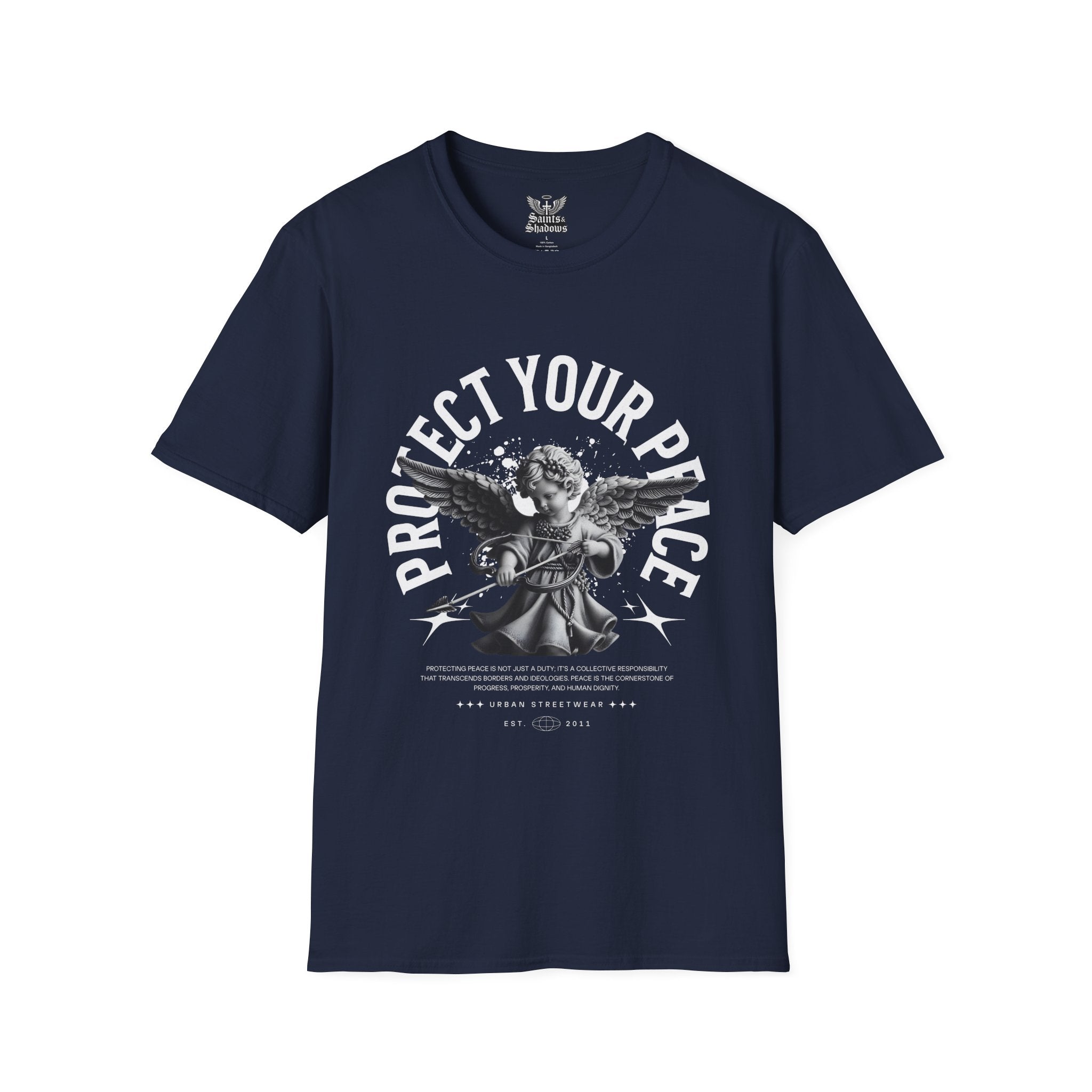 Saints and Shadows - Protect Your Peace, Angelic Artwork Unisex Softstyle T-Shirt, Casual Wear