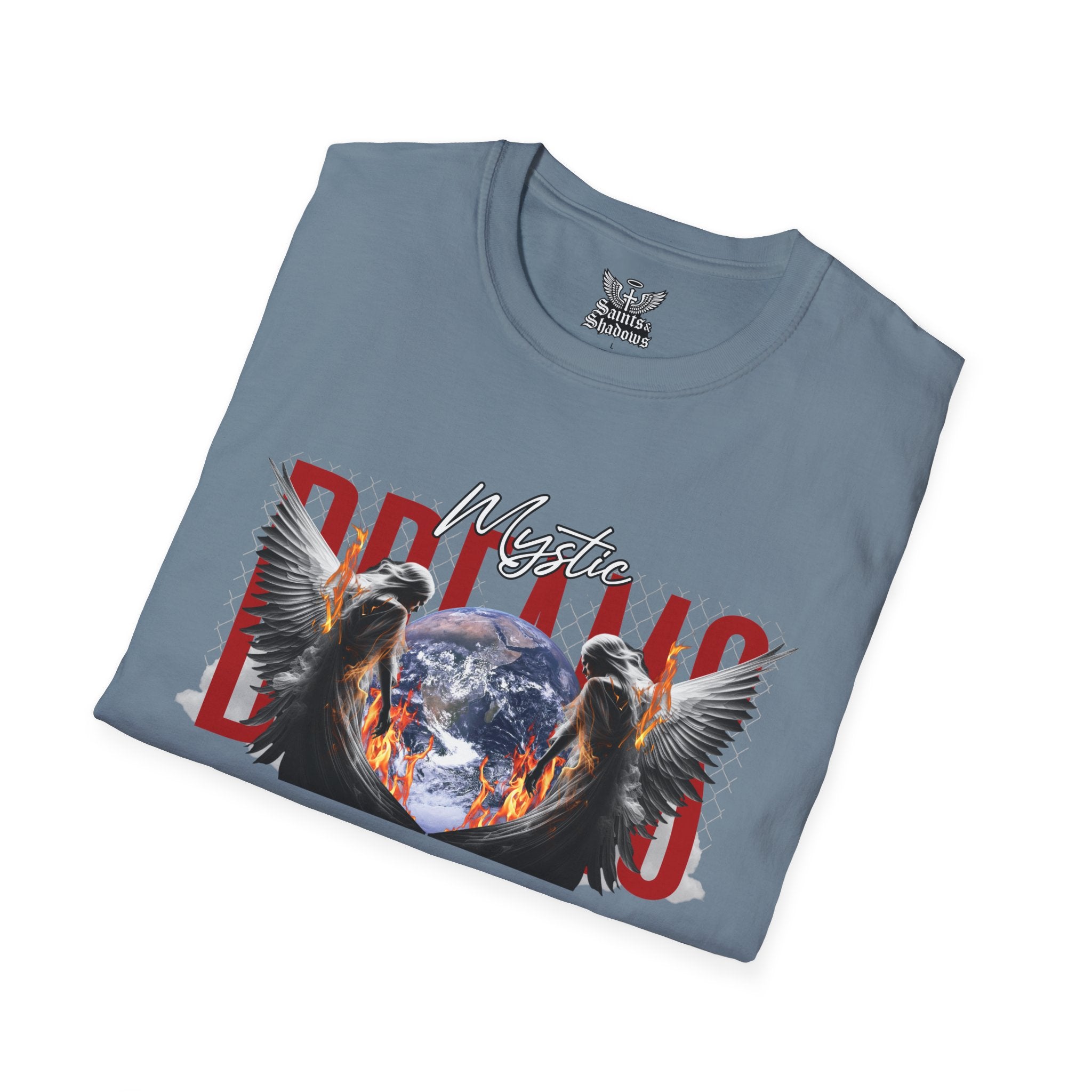 Saints and Shadows - Mystic Wings, Angelic Artwork Unisex Softstyle T-Shirt, Casual Wear