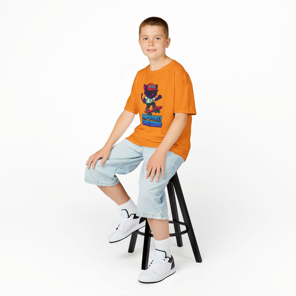 DJ KAT PAWS - Fun Skater Cat Design, Youth Summer T-Shirt, Cool Kids Apparel, Birthday Gift, Trendy Casual Wear