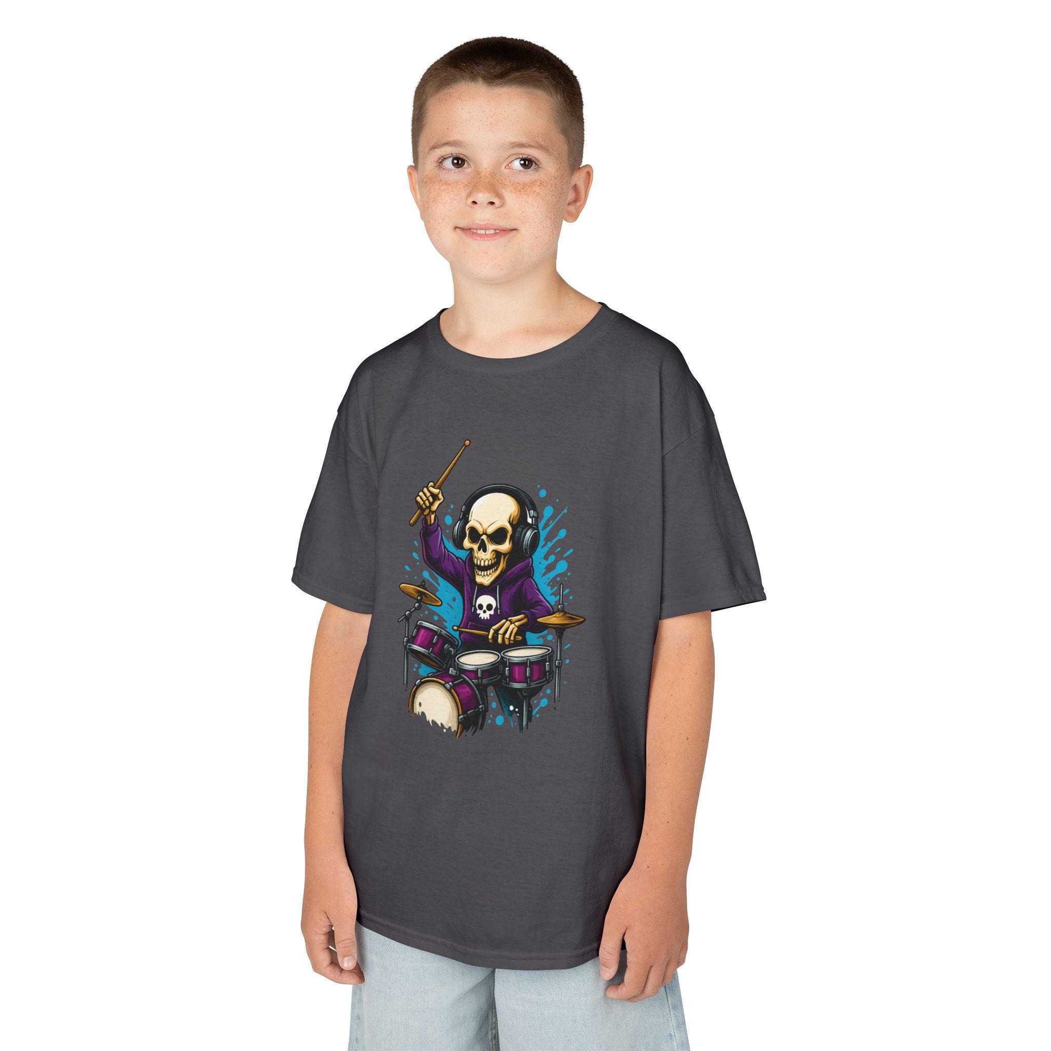 Bone Jams MC Bonez Kids Tee | Drummer Edition | Halloween Costume, Birthday Gift & Drop Dead Beats Apparel