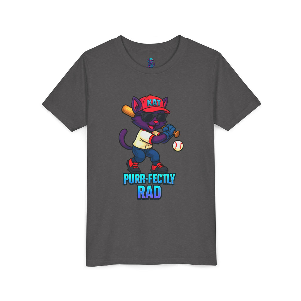 DJ KAT PAWS – Purr-fectly Rad Baseball Youth Tee | Fun Kids Graphic Shirt, Cool Cat Design, Perfect for Birthdays, Playdates & Sports Events
