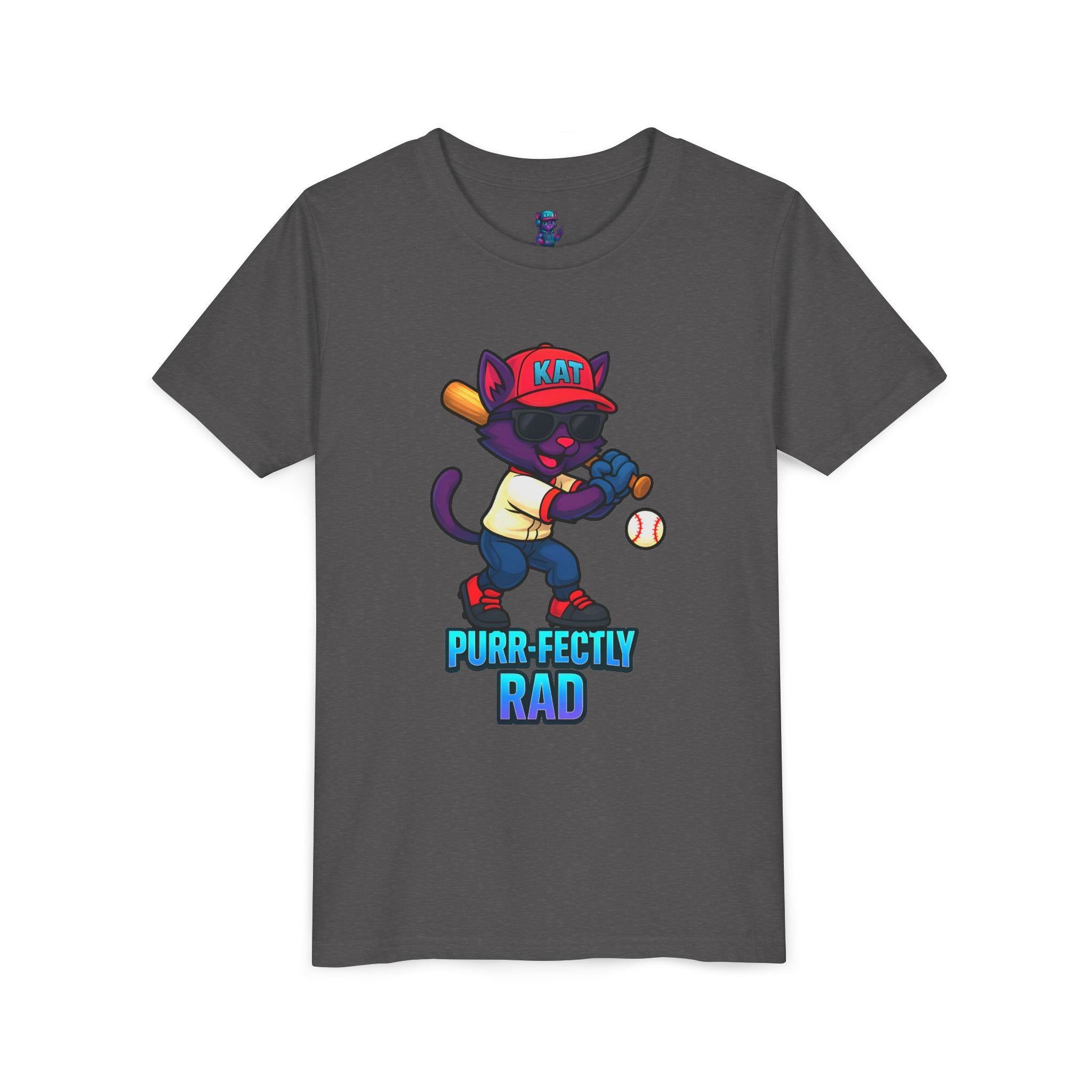 DJ KAT PAWS – Purr-fectly Rad Baseball Youth Tee | Fun Kids Graphic Shirt, Cool Cat Design, Perfect for Birthdays, Playdates & Sports Events