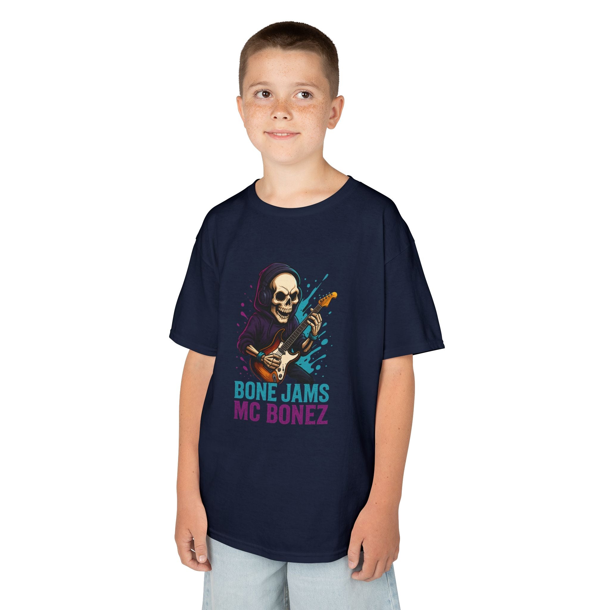 Bone Jams MC Bonez, Kids Tee | Guitar Edition | Cool Graphic Tee, Music Fan Shirt, Unique Gift for Young Musicians