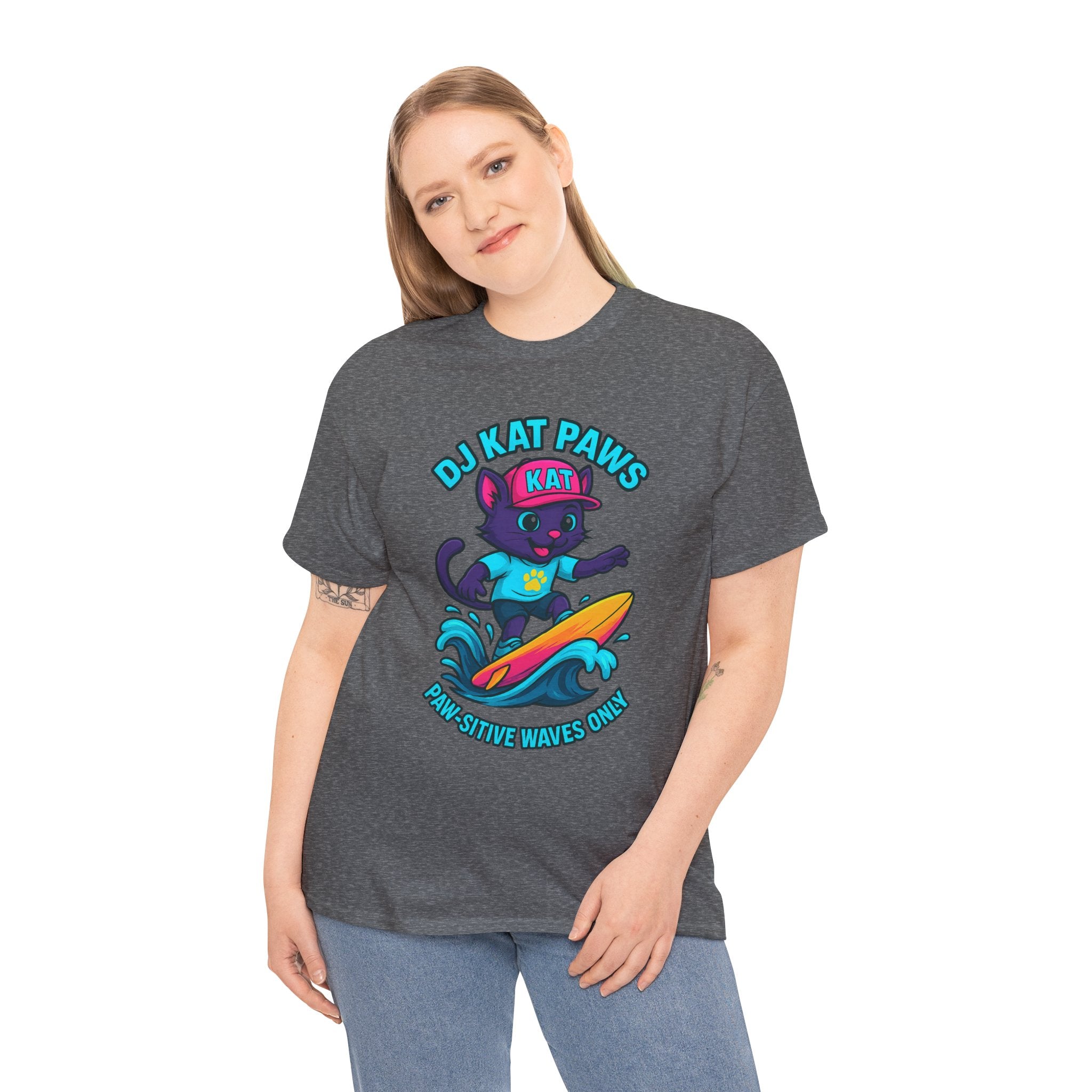 DJ KAT PAWS Paw-sitive Waves Only Surfing Tee