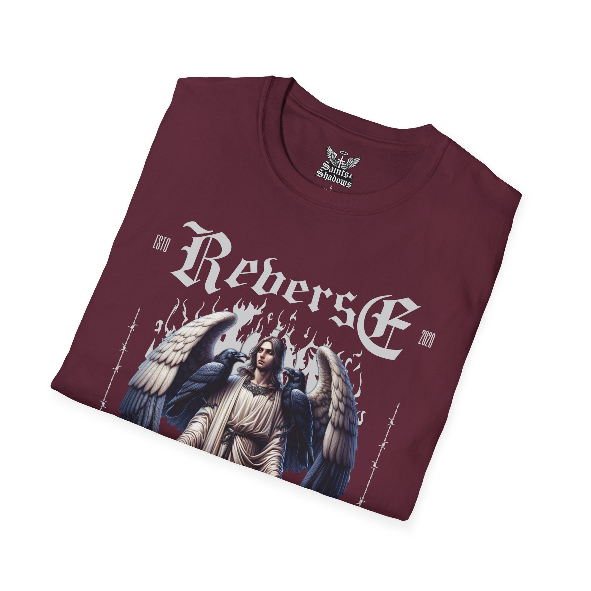 Saints and Shadows - Reverse Centuria, Angelic Artwork Unisex Softstyle T-Shirt, Casual Wear