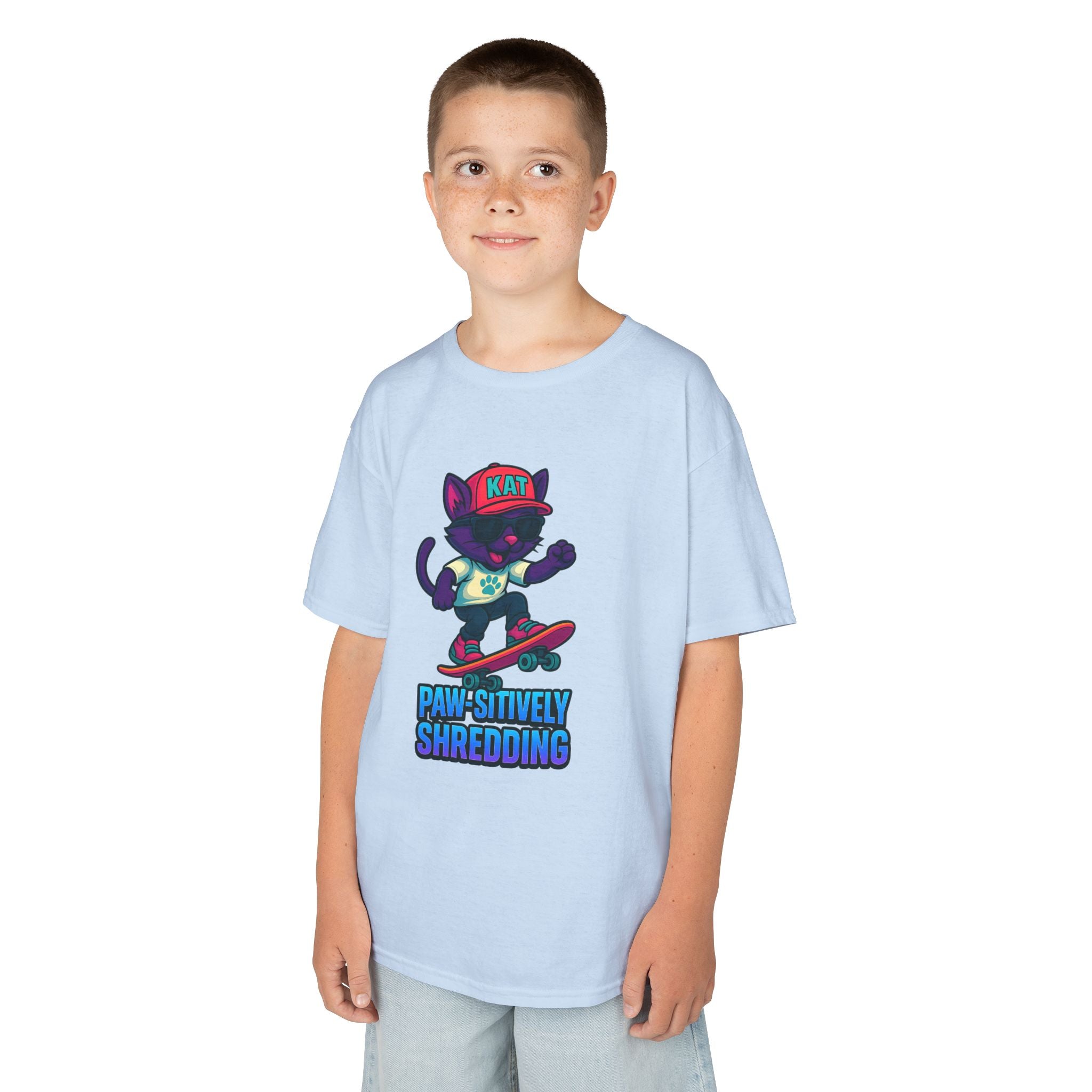 DJ KAT PAWS - Fun Skater Cat Design, Youth Summer T-Shirt, Cool Kids Apparel, Birthday Gift, Trendy Casual Wear