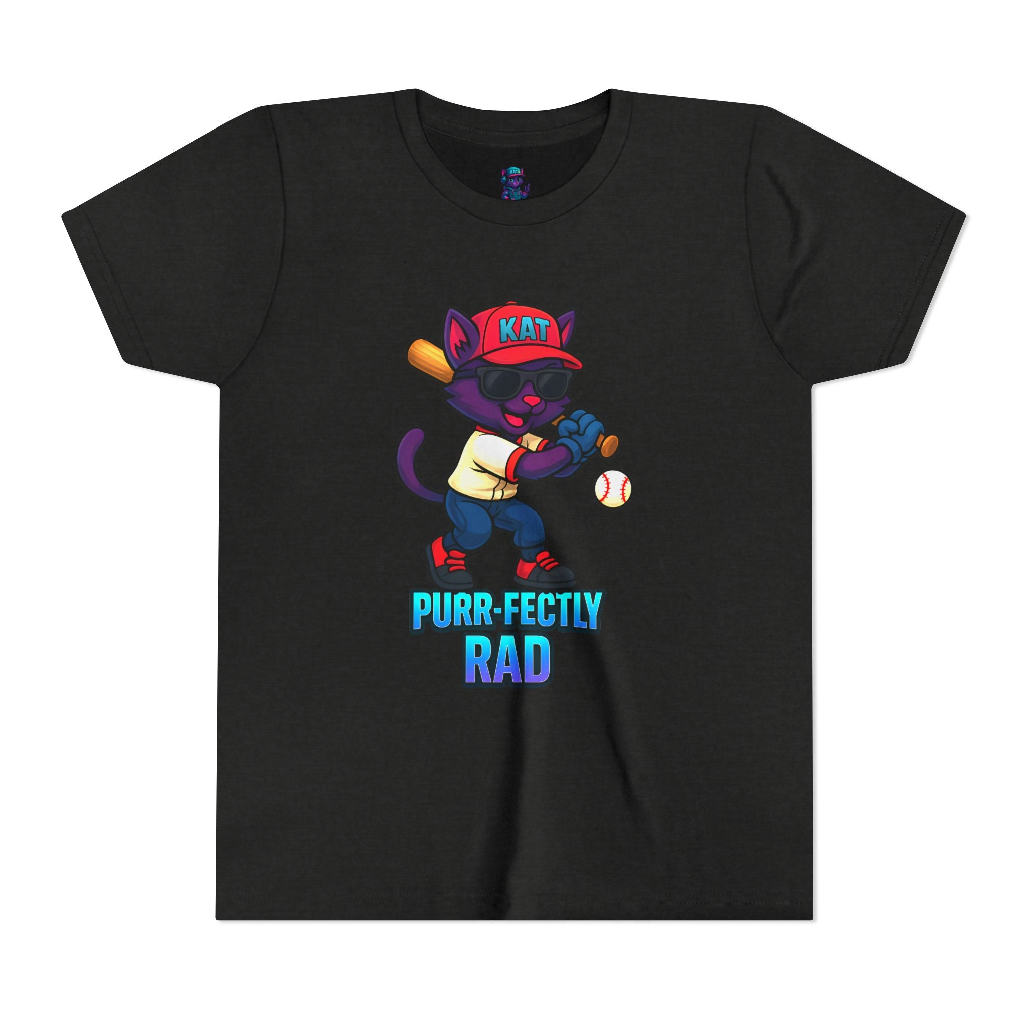 DJ KAT PAWS – Purr-fectly Rad Baseball Youth Tee | Fun Kids Graphic Shirt, Cool Cat Design, Perfect for Birthdays, Playdates & Sports Events